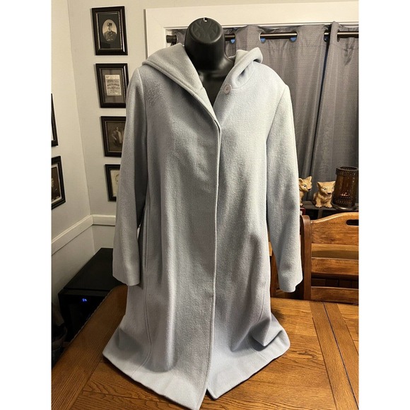 Anne Klein Mid-length Peacoat Baby Blue-Gray Wool Hidden Buttons Size 6 - Picture 4 of 16